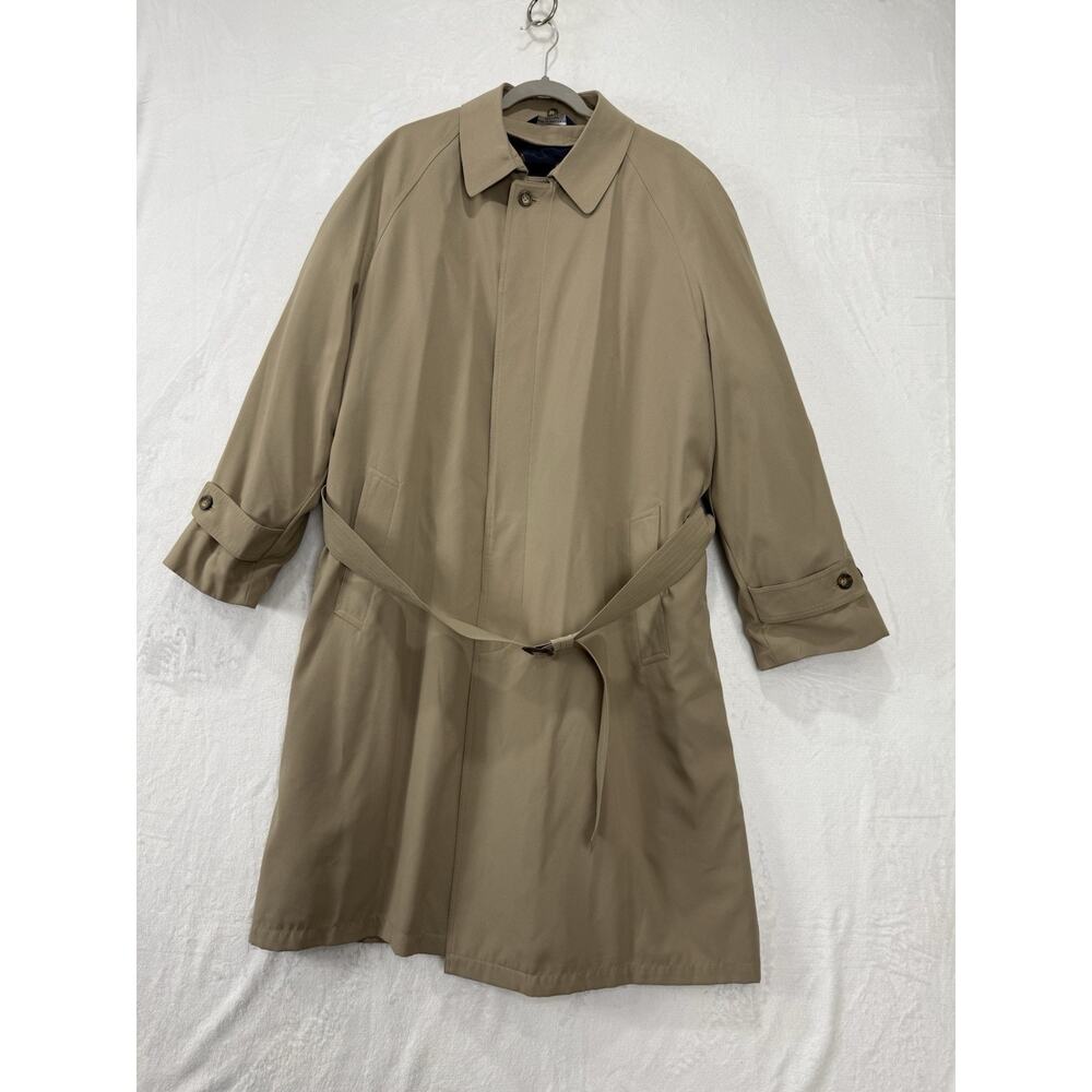 Vintage Ralph Lauren Mens Tan Overcoat Jacket Wool Blend Lined Trench Coat 42R